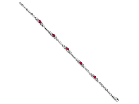 Rhodium Over 10k White Gold Diamond and Ruby Bracelet