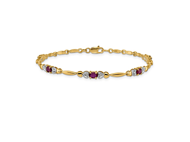 10k Yellow Gold and Rhodium Over 10k Yellow Gold Diamond and Ruby Bracelet