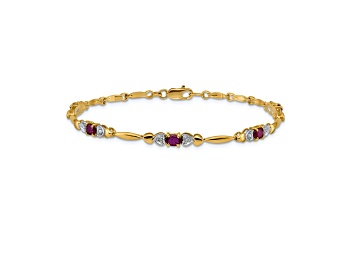 Picture of 10k Yellow Gold and Rhodium Over 10k Yellow Gold Diamond and Ruby Bracelet
