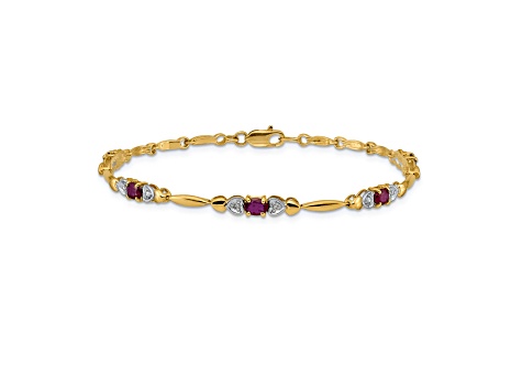 10k Yellow Gold and Rhodium Over 10k Yellow Gold Diamond and Ruby Bracelet