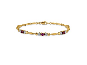 10k Yellow Gold and Rhodium Over 10k Yellow Gold Diamond and Ruby Bracelet