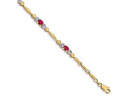 10k Yellow Gold and Rhodium Over 10k Yellow Gold Diamond and Ruby Bracelet