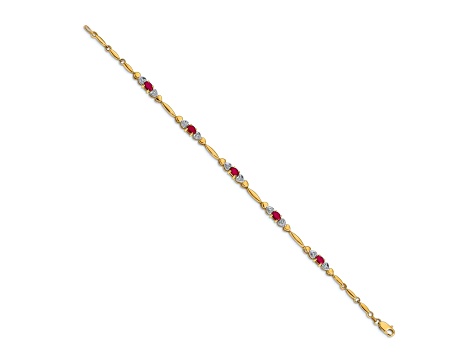 10k Yellow Gold and Rhodium Over 10k Yellow Gold Diamond and Ruby Bracelet