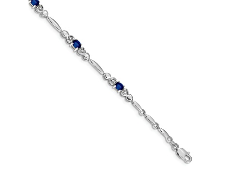 Rhodium Over 10k White Gold Diamond and Sapphire Bracelet