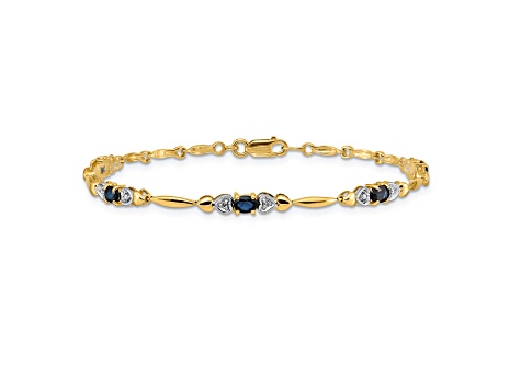 10k Yellow Gold and Rhodium Over 10k Yellow Gold Diamond and Sapphire Bracelet