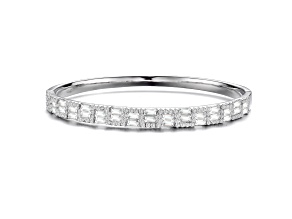 Clear Cubic Zirconia, Rhodium Plated over Sterling Silver Two-Row Accent Bangle Bracelet