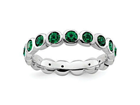 Sterling Silver Stackable Expressions Green Crystal Ring