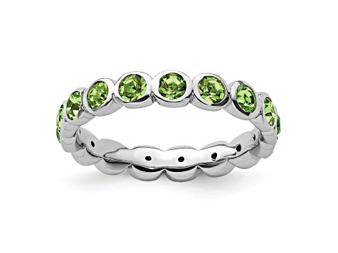 Sterling Silver Stackable Expressions Green Crystal Ring