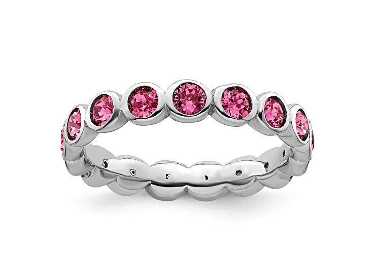 Sterling Silver Stackable Expressions Pink Crystal Ring