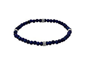 Men's Blue Lapis and Sterling Silver Beaded Stretch Bracelet