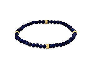 Men's Blue Lapis and 14K Yellow Gold Over Sterling Silver Beaded Stretch Bracelet