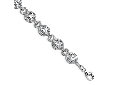 Rhodium Over Sterling Silver Fancy Cubic Zirconia with 1-inch Extension Bracelet