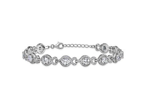 Rhodium Over Sterling Silver Fancy Cubic Zirconia with 1-inch Extension Bracelet