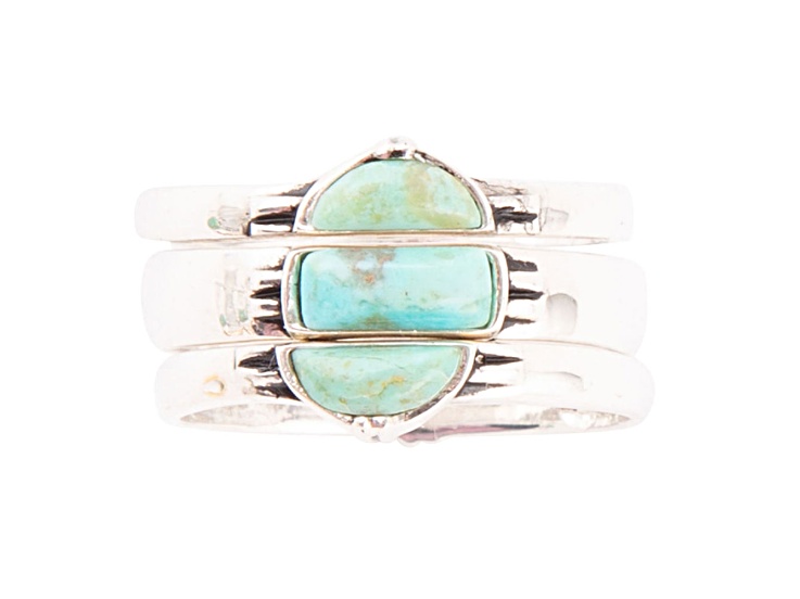 Barse Jewelry Mixed Shape Turquoise Sterling Silver Ring Set Set of 3
