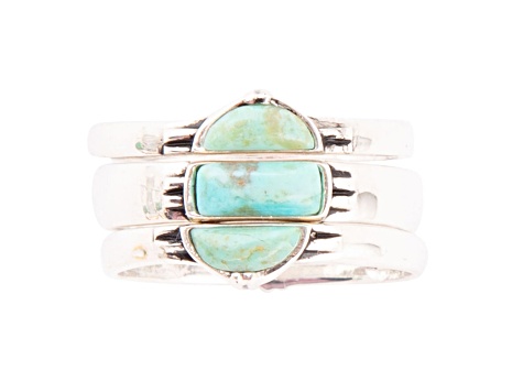 Barse Jewelry Mixed Shape Turquoise Sterling Silver Ring Set Set of 3
