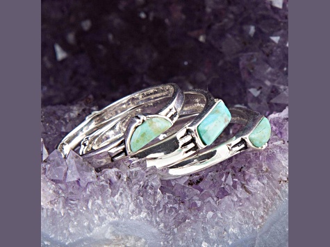 Barse Jewelry Mixed Shape Turquoise Sterling Silver Ring Set Set of 3