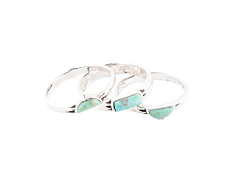 Barse Jewelry Mixed Shape Turquoise Sterling Silver Ring Set Set of 3