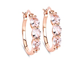 Pink Morganite and White Diamond 18K White Gold Over Sterling Silver 3 stone Hoop Earrings