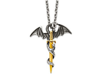 Picture of Stainless Steel Antiqued and Polished Yellow IP-plated Dragon/Sword 24-inch Necklace