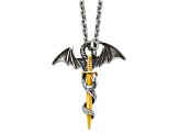Stainless Steel Antiqued and Polished Yellow IP-plated Dragon/Sword 24-inch Necklace