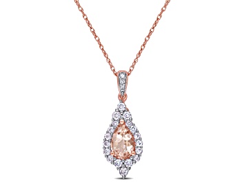 Picture of 1.16ctw Morganite, White Sapphire, Diamond 10k Rose Gold Pendant With Chain