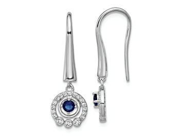 Picture of Rhodium Over Sterling Silver Polished Cubic Zirconia and Blue Glass Dangle Earrings