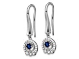 Rhodium Over Sterling Silver Polished Cubic Zirconia and Blue Glass Dangle Earrings