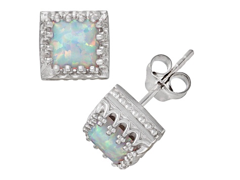 White Lab Created Opal Sterling Silver Stud Earrings 1.20ctw