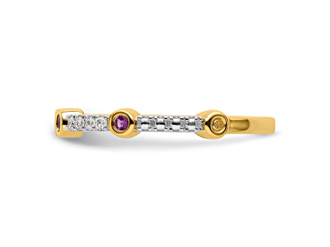 14K Yellow Gold Stackable Expressions Amethyst and Diamond Ring 0.285ctw