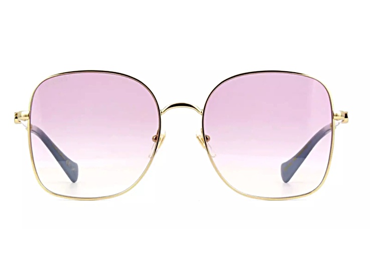 Gucci Gold Tone and Peacock Blue Frame / Violet Lens Sunglasses