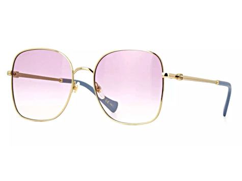 Gucci Gold Tone and Peacock Blue Frame / Violet Lens Sunglasses