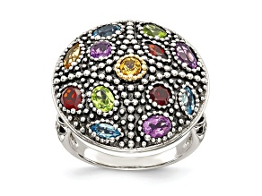 Sterling Silver with 14K Accent Antiqued Multi Gemstone Ring