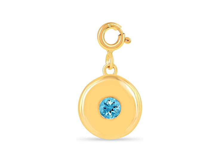 Round Swiss Blue Topaz 18K Yellow Gold Over Sterling Silver Circle December Birthstone Charm
