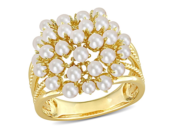 Freshwater Cultured Pearl Split Shank Ring in Yellow Plated Sterling Silver