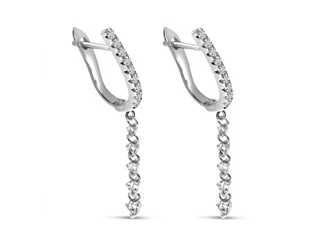 14K White Gold Dashing Diamond Dangling Huggie Earrings, 1.16ct