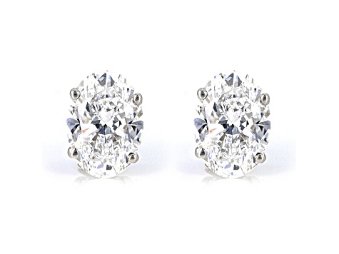 Certified Oval White Lab-Grown Diamond E-F SI 18k White Gold Stud Earrings 2.00ctw