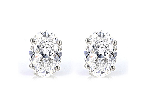 Oval White IGI Certified Lab-Grown Diamond 18k White Gold Stud Earrings 2.00ctw