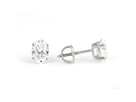 Oval White IGI Certified Lab-Grown Diamond 18k White Gold Stud Earrings 2.00ctw