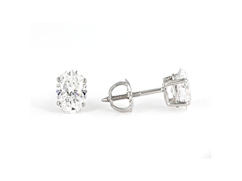 Certified Oval White Lab-Grown Diamond E-F SI 18k White Gold Stud Earrings 2.00ctw