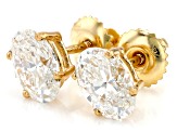 Certified Oval White Lab-Grown Diamond E-F SI 18k Yellow Gold Stud Earrings 2.00ctw
