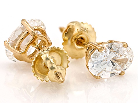 Certified Oval White Lab-Grown Diamond E-F SI 18k Yellow Gold Stud Earrings 2.00ctw
