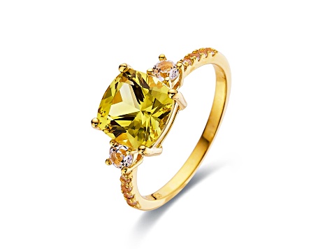 Lab Created Yellow Sapphire with White Topaz Accents 18K Yellow Gold Over Sterling Silver Ring