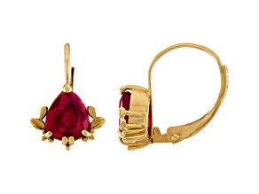 10K Yellow Gold Pear Ruby Leverback Earrings 1.30ctw