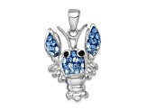 Rhodium Over Sterling Silver Polished Blue Crystal Lobster Pendant