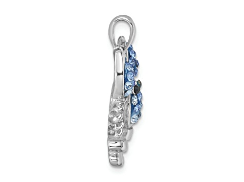 Rhodium Over Sterling Silver Polished Blue Crystal Lobster Pendant