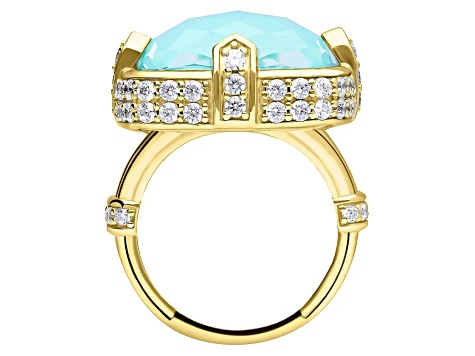 Judith Ripka Turquoise and Bella Luce® Diamond Simulant 14k Gold Clad Ring