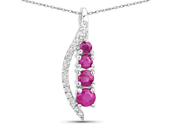 Picture of Natural Ruby And Diamond Necklace 14K White Gold Pendant with Chain Gift For Women