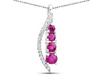 Natural Ruby And Diamond Necklace 14K White Gold Pendant with Chain Gift For Women