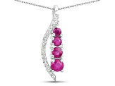 Natural Ruby And Diamond Necklace 14K White Gold Pendant with Chain Gift For Women