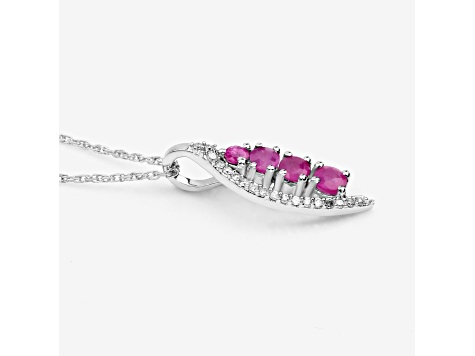 Natural Ruby And Diamond Necklace 14K White Gold Pendant with Chain Gift For Women
